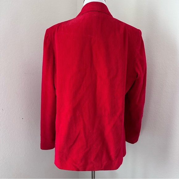 Vintage JM Collection Red Corduroy Blazer Front Pockets and Wooden Buttons L - Picture 6 of 13